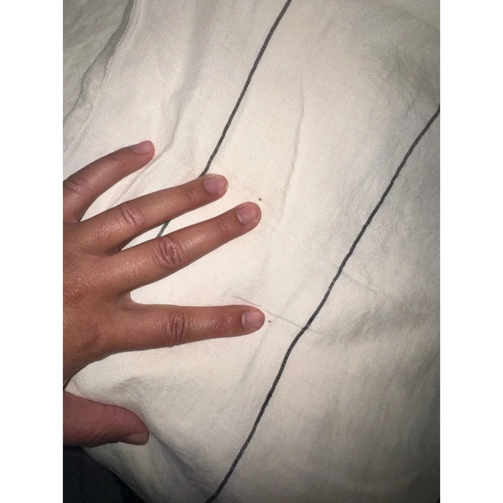 CB2 Pinstripe Linen White Full Queen Duvet Cover 100% Linen 88x92 FLAW